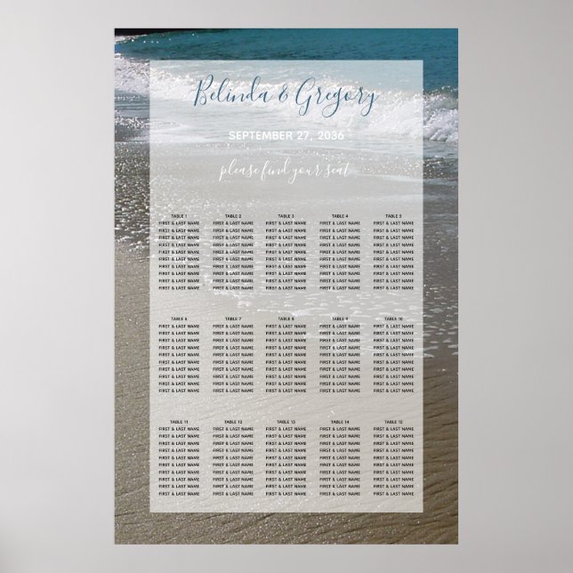 Seaside Beach & Sand Wedding Chart Poster (Vorne)