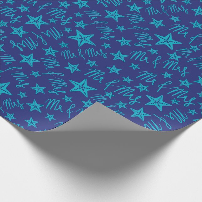 Seaside Beach Wedean Starfish Seamless Blue Geschenkpapier (Ecke)