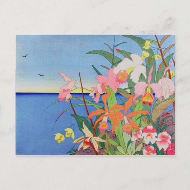 Seaside Blume Japanisch-Holzblock Art Ukiyo-E Postkarte (Vorderseite)