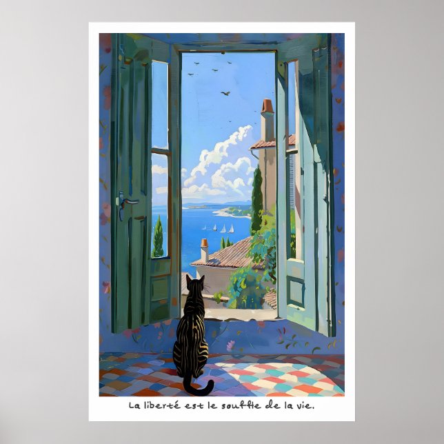 Seaside Cat Art Print French Typography Poster (Vorne)