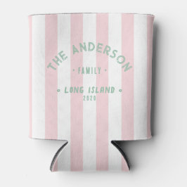 Seaside Clean Pink Whisper Streifen & Familienname Dosenkühler