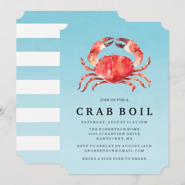 Seaside Crab Boil | Sommerliche Party Einladung (Vorne/Hinten)