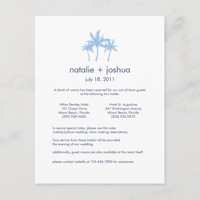 Seaside Dreams Wedding Accommodation Card Begleitkarte (Vorderseite)