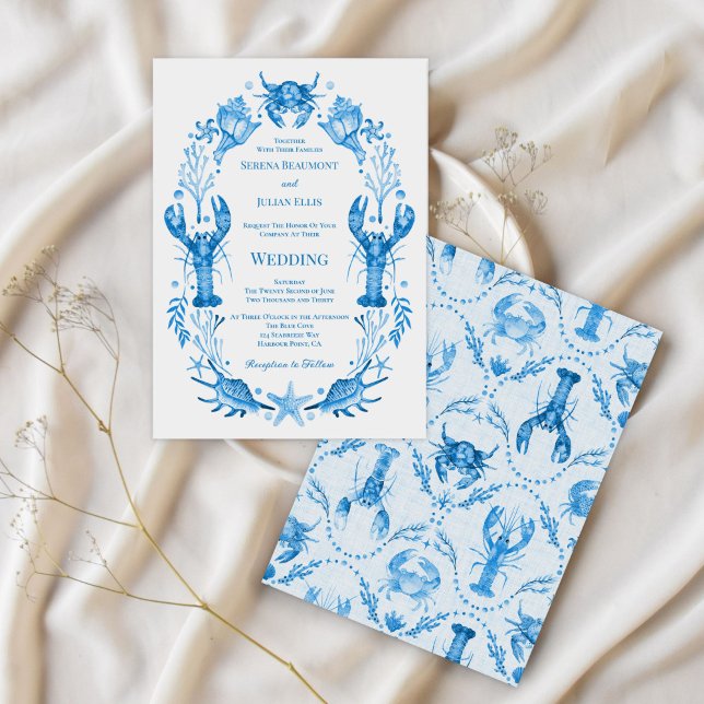 Seaside Elegance Blue Watercolor Coastal Wedding  Einladung (Seaside Elegance Blue Watercolor Coastal Wedding Invitation)