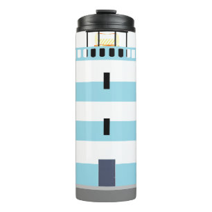 Seaside Lighthouse Nautical Niedlich Blue Streifen Thermosbecher