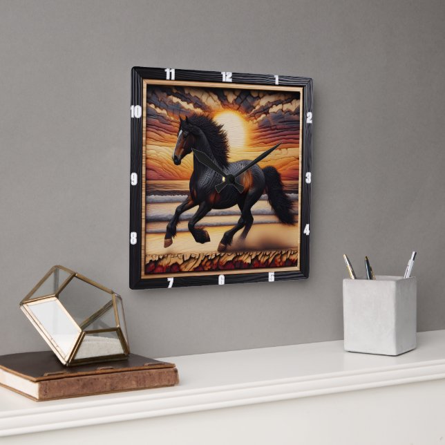 Seaside Morgan Pace: Textured Charred Design Quadratische Wanduhr (Büro)