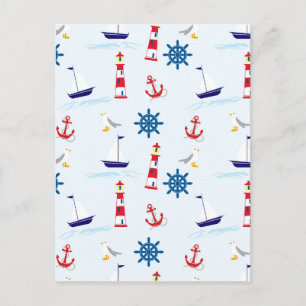 Seaside nautical theme pattern nahtlose Tapete Postkarte
