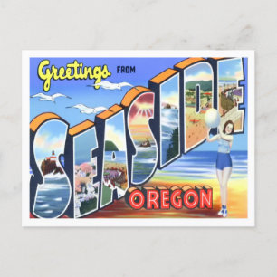 Seaside, Oregon Vintage Große Buchstaben Postkarte