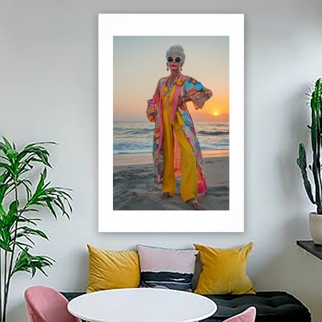 Seaside Portrait of Flamboyant Woman Poster (Von Creator hochgeladen)