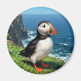 Seaside Puffin Illustration Magnet