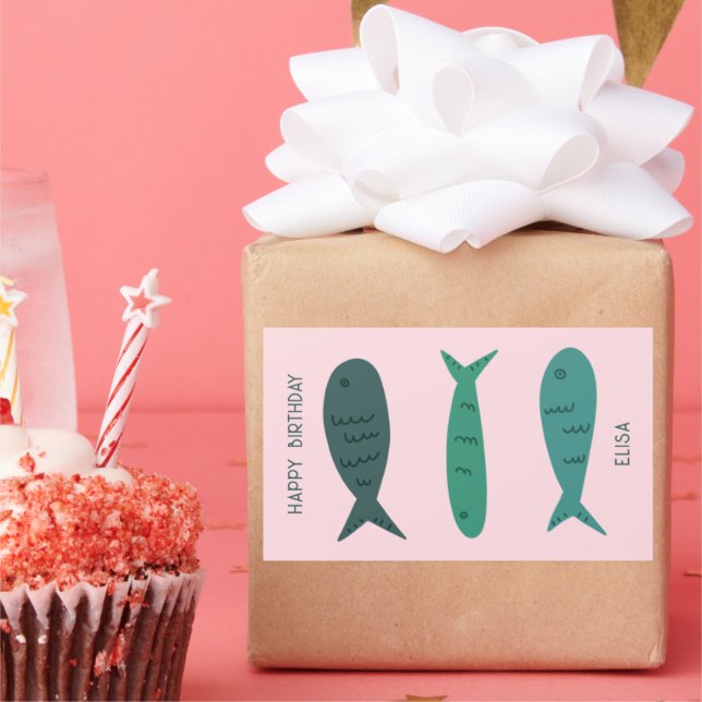 Seaside Soiree BIRTHDAD Niedlich Fish CUSTOM Rechteckiger Aufkleber (Party)