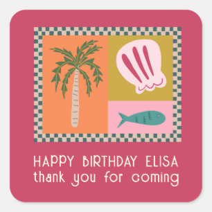 Seaside Soiree BIRTHDAY PARTY Modernes Niedliches Quadratischer Aufkleber