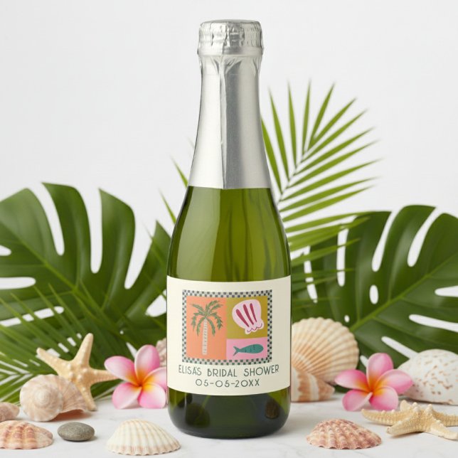 Seaside Soiree Brautparty Modernes Niedliches CUST (Seaside Soiree Bridal Shower Modern Cute CUSTOM Sparkling Wine Label
)