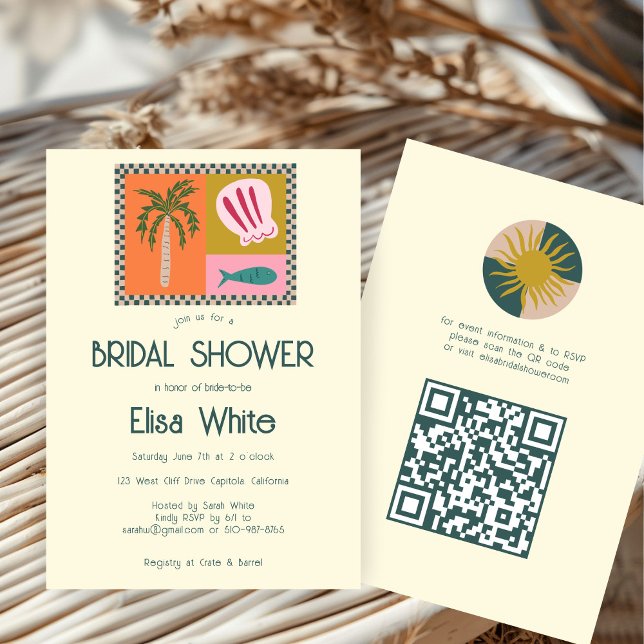 Seaside Soiree Brautparty Modernes Niedliches CUST Einladung (Seaside Soiree Bridal Shower Modern Cute CUSTOM QR Invitation
)