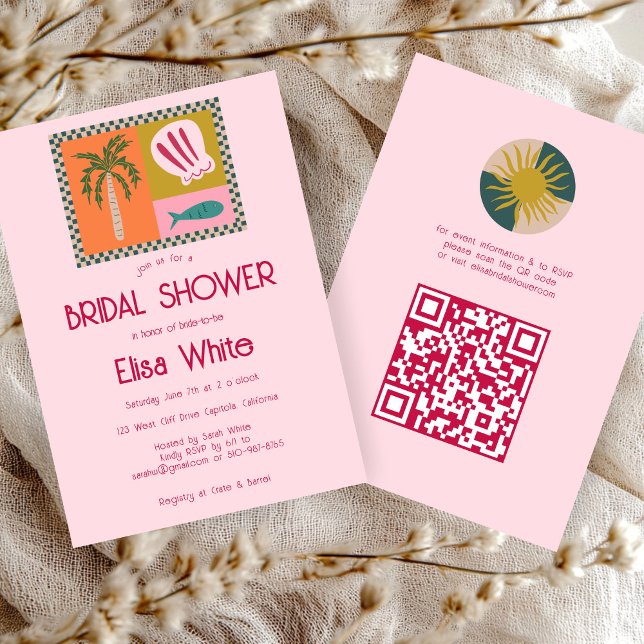 Seaside Soiree Brautparty Modernes Niedliches CUST Einladung (Seaside Soiree Bridal Shower Modern Cute CUSTOM QR Tropical beach Invitation
)
