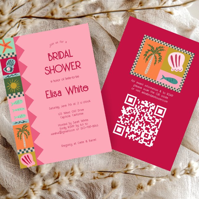 Seaside Soiree Brautparty Modernes Niedliches CUST Einladung (Seaside Soiree Bridal Shower Modern Cute CUSTOM QR Invitation
)