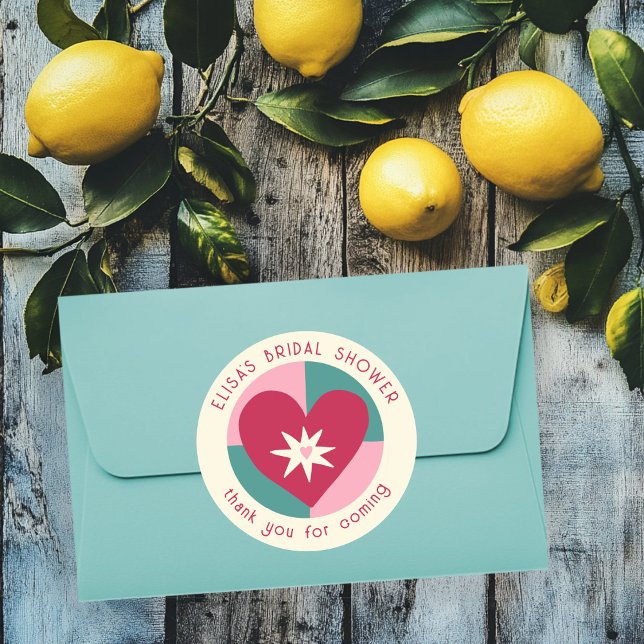 Seaside Soiree Brautparty Modernes Niedliches CUST Runder Aufkleber (Seaside Soiree Bridal Shower Modern Cute HEART CUSTOM Classic Round Sticker
)