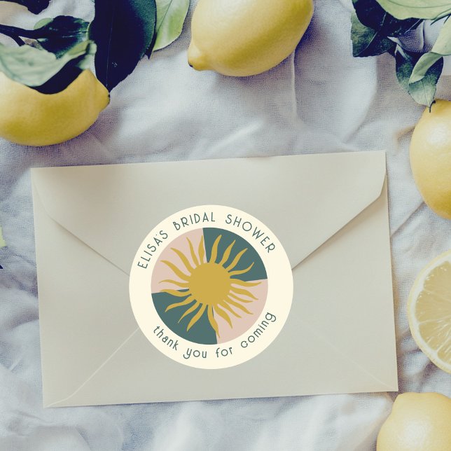 Seaside Soiree Brautparty Modernes Niedliches CUST Runder Aufkleber (Seaside Soiree Bridal Shower Modern Cute SUN CUSTOM Classic Round Sticker
)