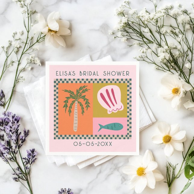 Seaside Soiree Brautparty Modernes Niedliches CUST Serviette (Seaside Soiree Beach Bridal Shower Modern Cute CUSTOM Napkins
)