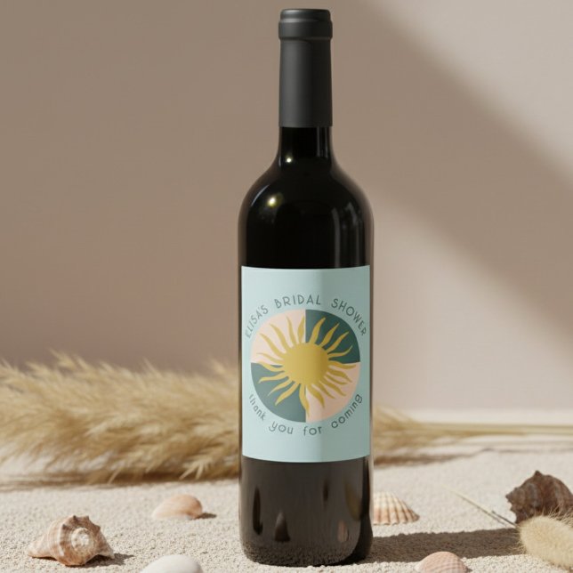 Seaside Soiree Brautparty Modernes Niedliches CUST Weinetikett (Seaside Soiree Bridal Shower Modern Cute CUSTOM Wine Label
)