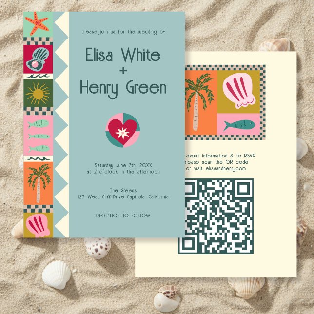 Seaside Soiree Moderne Niedliche CUSTOM QR Wedding Einladung (Seaside Soiree Modern Cute CUSTOM QR Wedding Invitation
)