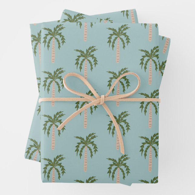 Seaside Soiree Palm Trees Blue Niedlich CUSTOM Geschenkpapier Set (Beispiel)