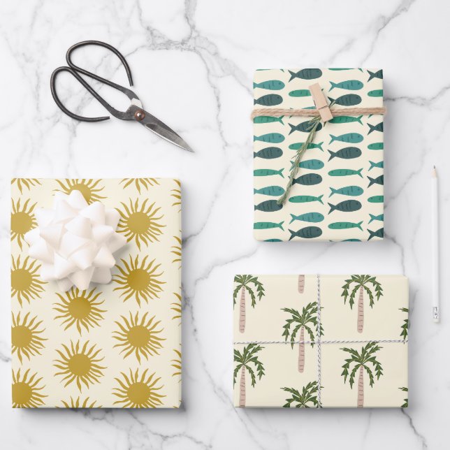 Seaside Soiree Palmen Fischen Sonnen Niedlichen CU Geschenkpapier Set (Vorderseite)