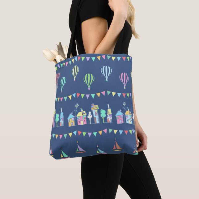 Seaside Town Sail Boats and Bunting Pattern Blue (Von Nahem)