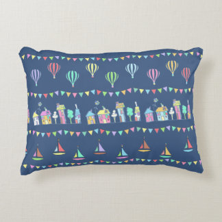 Seaside Town Sail Boats and Bunting Pattern Blue Dekokissen