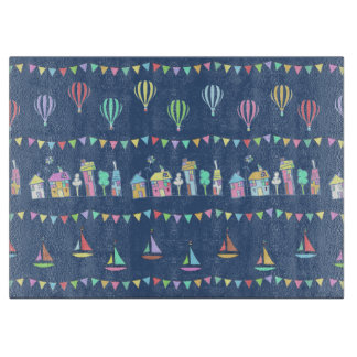 Seaside Town Sail Boats and Bunting Pattern Blue Schneidebrett