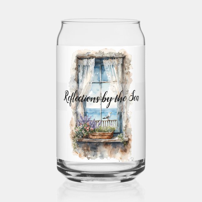 Seaside Window View Watercolor Coastal Scene Dosenglas (Vorderseite)