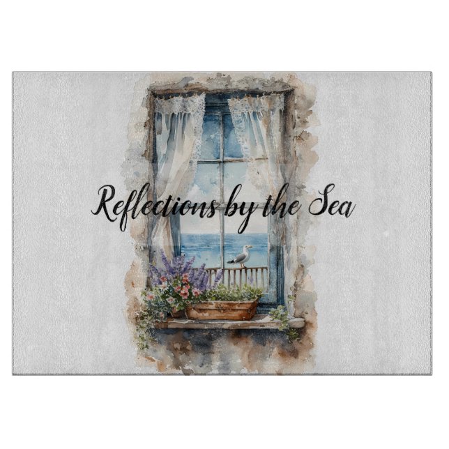 Seaside Window View Watercolor Coastal Scene Schneidebrett (Vorderseite)