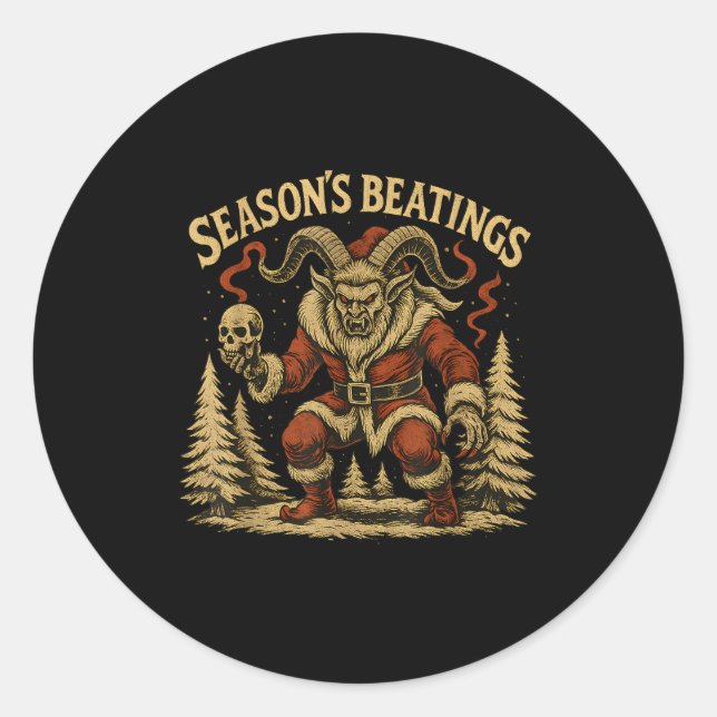 Season’s Beatings Krampus Santa Gothic Holiday Hor Runder Aufkleber (Vorderseite)