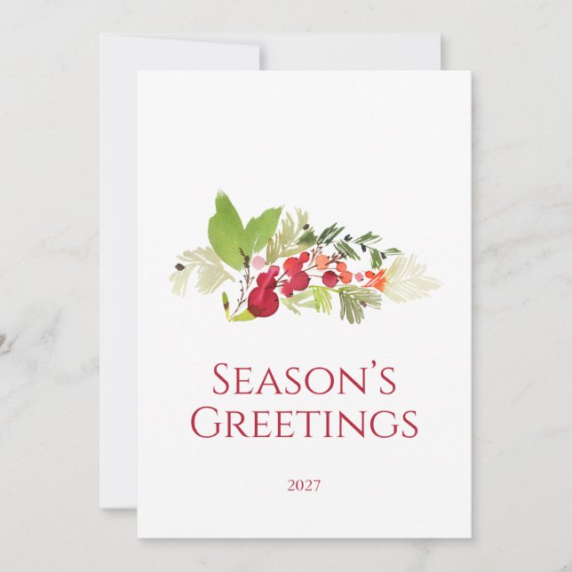 Season’s Greetings Holly Berry Card Einladung (Vorderseite)