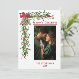 Season’s Greetings Mistletoe Red Photo Christmas Feiertagskarte