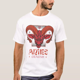 Seasonal Aries Ram Head in Red Line Art T-Shirt