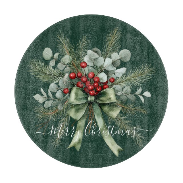 Seasonal Greenery with White Script  Schneidebrett (Vorderseite)