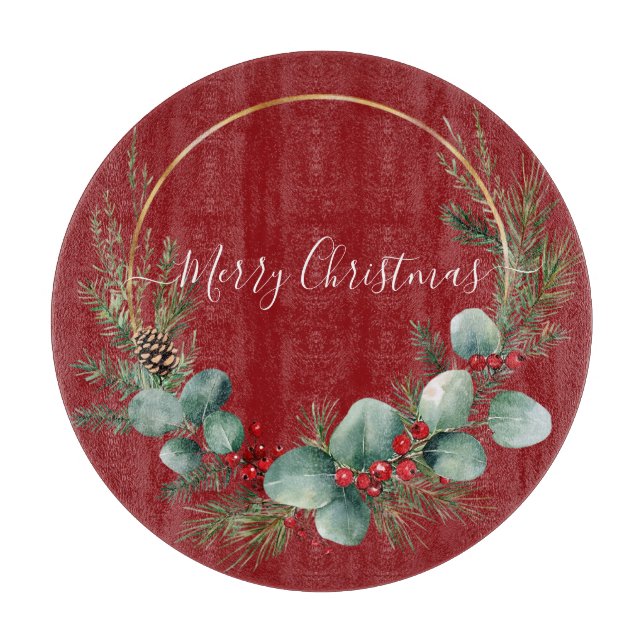 Seasonal Greenery with White Script  Schneidebrett (Vorderseite)