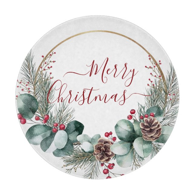 Seasonal Greenery with White Script  Schneidebrett (Vorderseite)