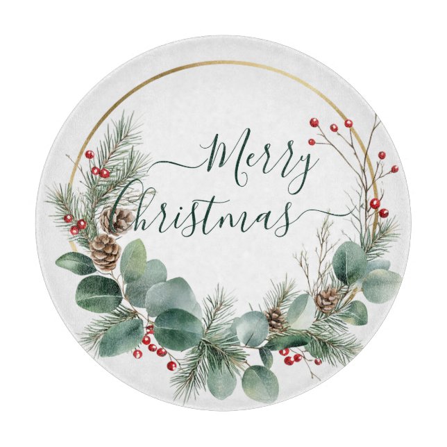 Seasonal Greenery with White Script  Schneidebrett (Vorderseite)