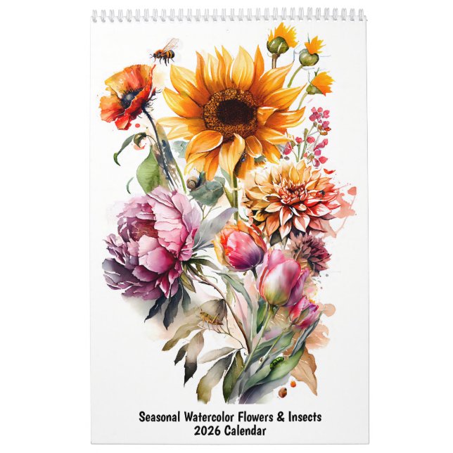Seasonal Watercolor Flowers & Insects – 2026 Kalender (Titelbild)