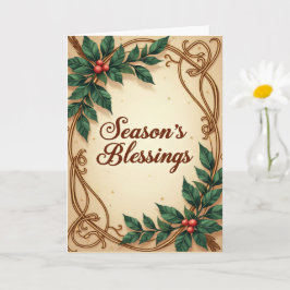 Seasons Blessings Elegant Green and Gold Christmas Karte