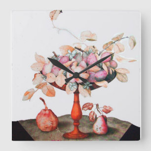 SEASON'S FRÜCHTE JASMINE, PEARS PFLAUMEN, BOWL QUADRATISCHE WANDUHR