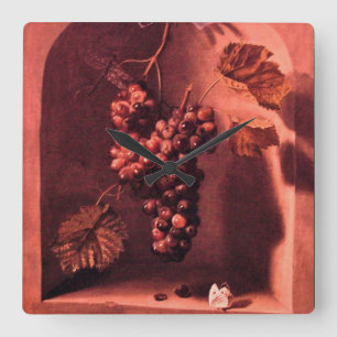 SEASON'S FRUITS HANGED GRAPES Antique Red Rustic Quadratische Wanduhr