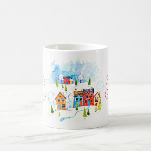 Season's Greetings Aquarellfarben Schneestadt Kaffeetasse