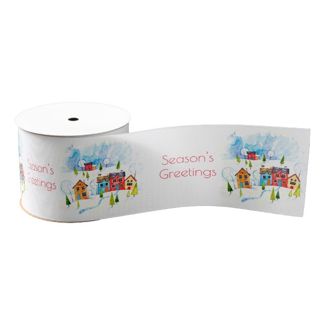 Season's Greetings Aquarellfarben Schneestadt Ripsband (Spule)