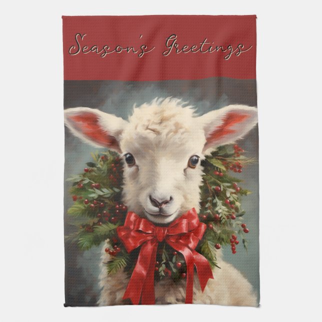 Season's Greetings Christmas Lamb Kitchen Towel Geschirrtuch (Vertikal)