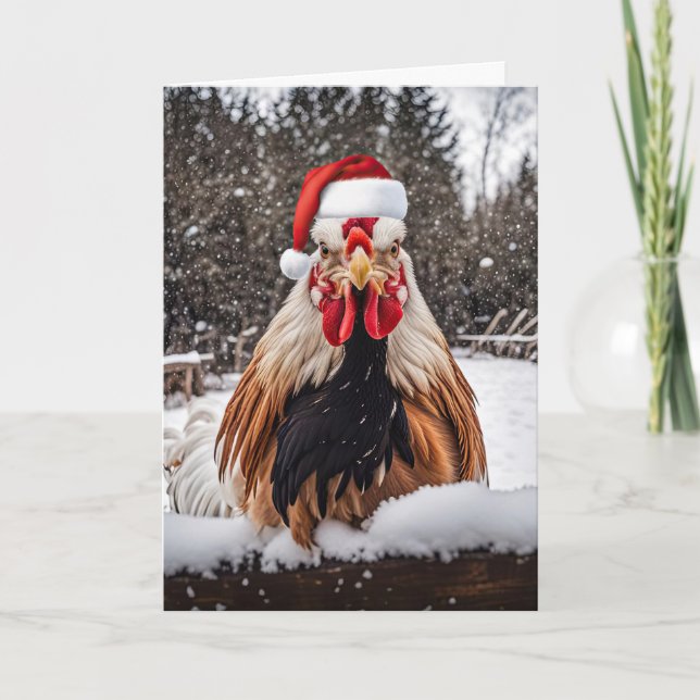 Seasons Greetings Country Rooster Chickens Xmas Karte (Vorderseite)