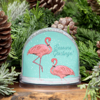 Seasons Greetings Flamingos Retro Christmas Schneekugeln
