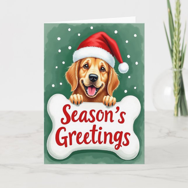 Seasons Greetings Golden Retriever Dog Bone Card Karte (Vorderseite)